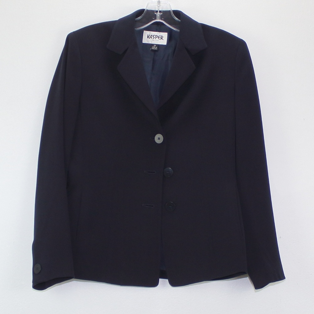 Kasper three Button Blazer in Navy blue.